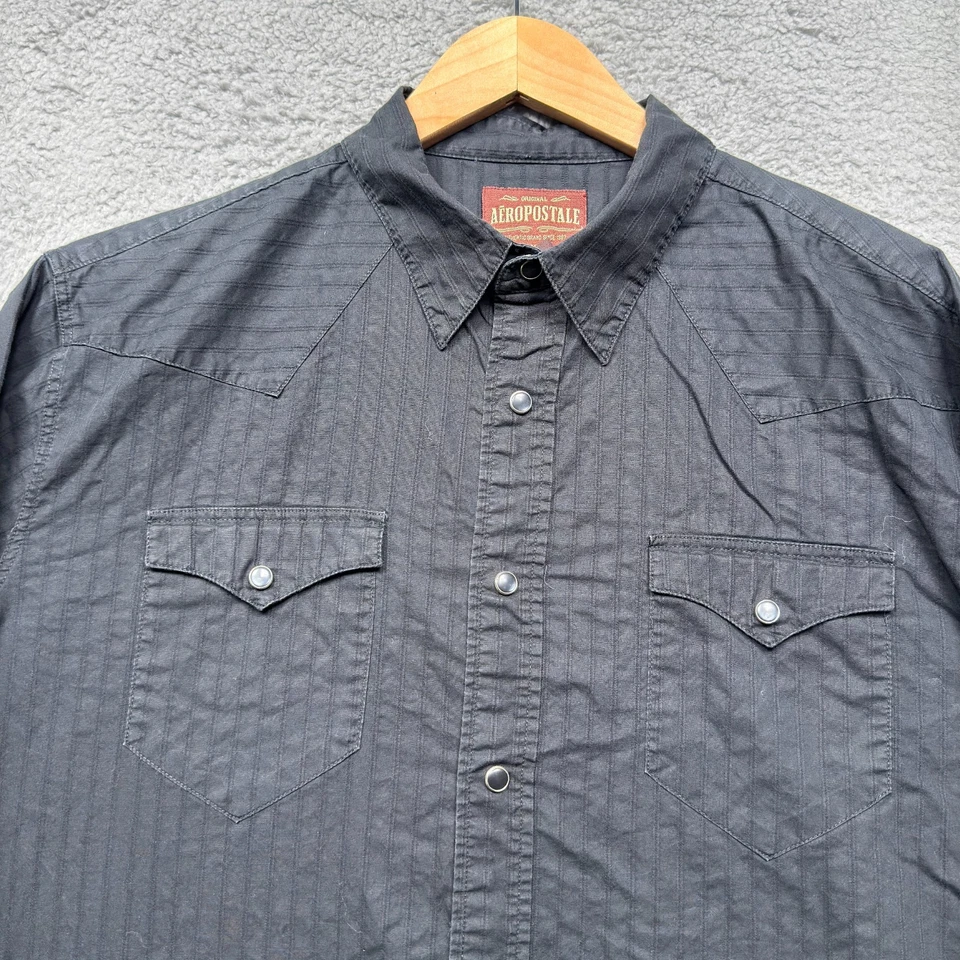 Camisa Aeropostale Western Para Hombre Grande Negra Calce Ajustado Perla A Presión Manga Larga Foto 3 de 4