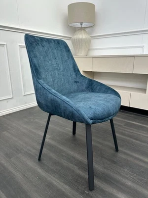 FURNITURE VILLAGE FV Veja Blue Velvet Swivel Dining Chair (Choose Quantity)