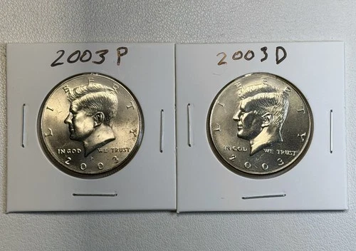 2003 P&D Kennedy Half Dollar Set of 2 coins, UNC, Gem BU from Mint Roll