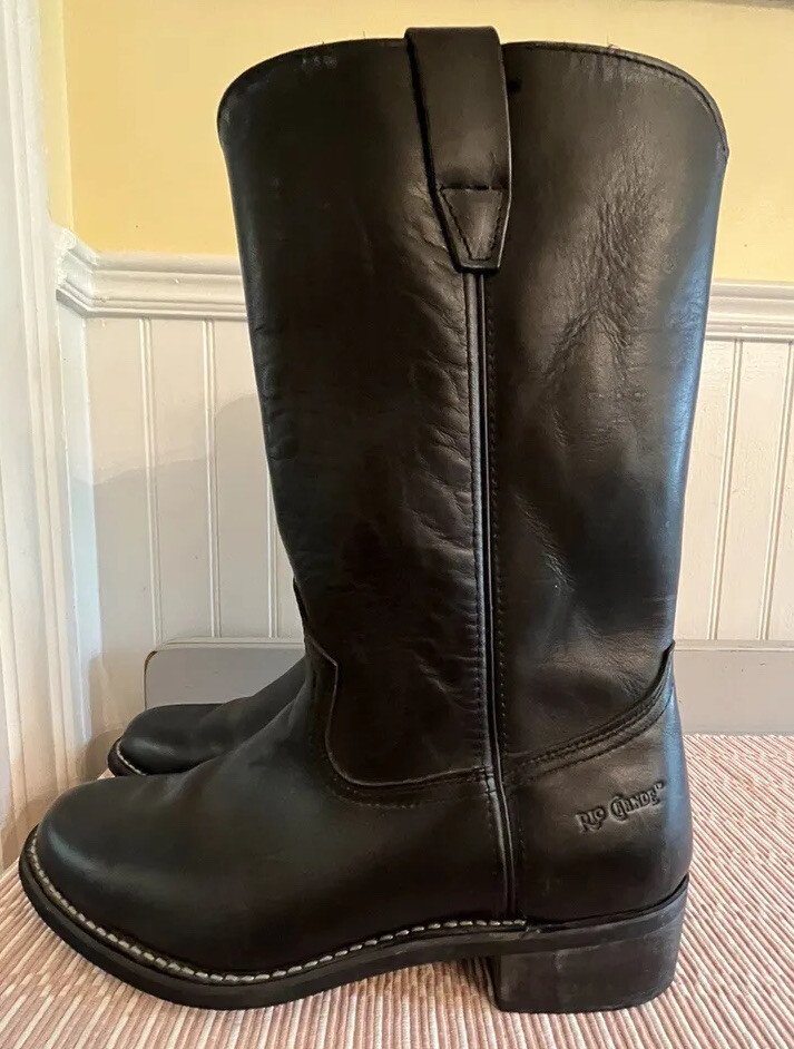 Vintage Rio Grande Black Leather Boots Mens Size 10EE Wide  display picture 3