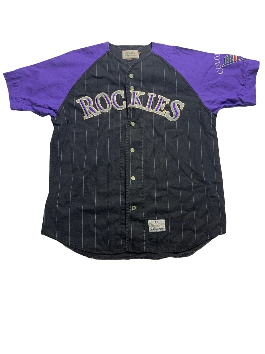 Vintage Colorado Rockies Jersey Mens Large MLB Mirage Black Purple Baseball  90s