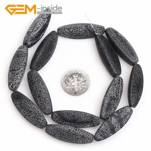 Cuentas de piedras preciosas esmeriladas mate natural de ágata negra de arroz para hacer joyas de 15" - Imagen 22 de 34