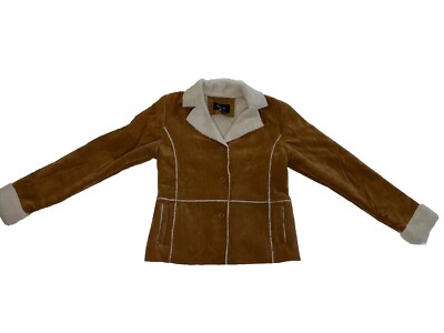 PBX Basics Womens Jacket Faux Suede Faux Sherpa Lined SZ S Brown