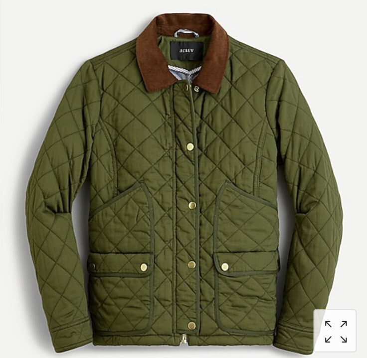 NWT J.CREW Quilted Barn Jacket Field Tack ~ Deep Moss (Olive