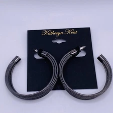 Katheryn Kent Gray Metal Wide Hoop Earrings new