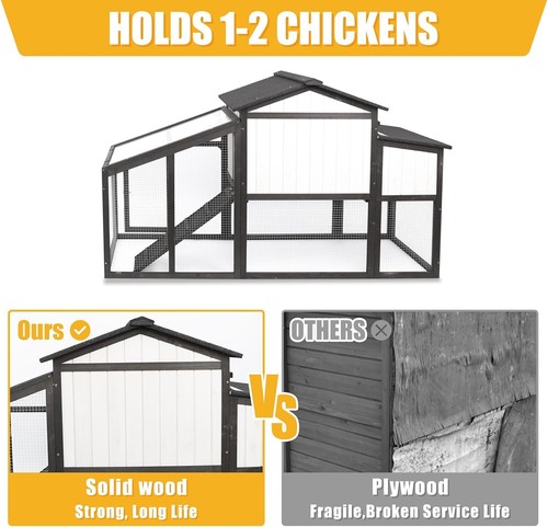 PetsCosset Chicken Coop Outdoor Wooden Backyard 2-Story Hen House Chicken Run - Picture 6 of 8