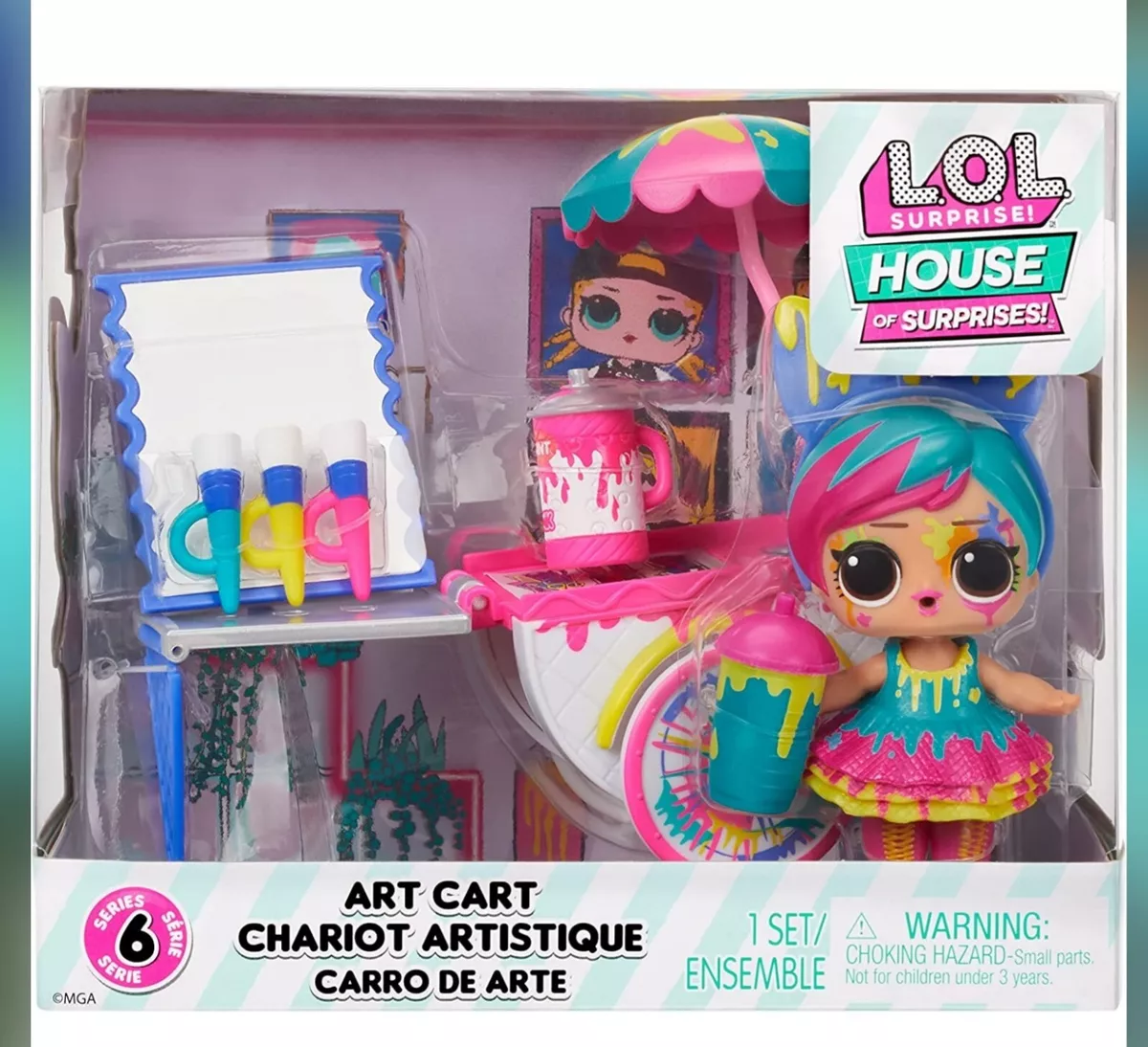 LOL Splatters Doll House of Surprises Art Cart Furniture Set Playset  Dollhouse