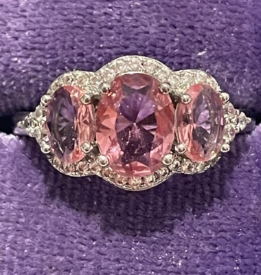 Bomb Party RBP Dark Pink Topaz Three Stone Ring Sz7 NWOT | eBay