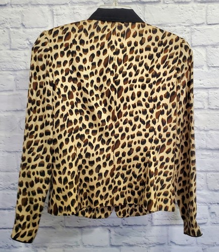 Giacca seta donna vintage Adrianna Papell 6 leopardate stampa animalier manica lunga - Foto 5 di 8