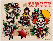 Circus American Traditional Tattoo Flash Art Print 11x14
