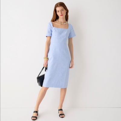 NEW J. CREW BLUE STRETCH LINEN BLEND SQUARE NECK SHEATH DRESS SZ 00 | eBay