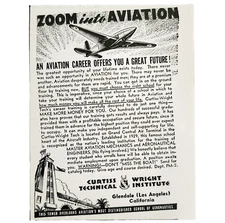 1941 Curtiss Wright Aviation Institute Advertisement Vintage Los Angeles DWF25