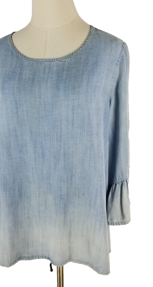 John Mark Size L Blue Chambray Popover Top Bell Sleeves eBay
