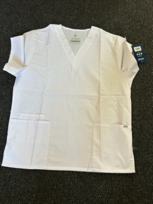 UNIVERSAL UNISEX V-AUSSCHNITT 2 TASCHEN TOP ZAHNARZT KRANKENHAUS MEDIZIN WEISS