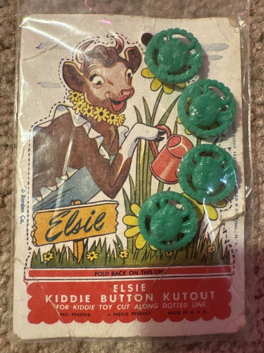 1949 ELSIE the COW GREEN KIDDIE BUTTON KUTOUT PREVUE