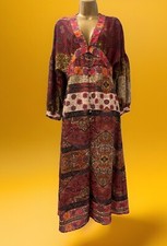 ZARA Dress Midi Patchwork Long Floral Print Small Boho Red Kaftan Tunic B71