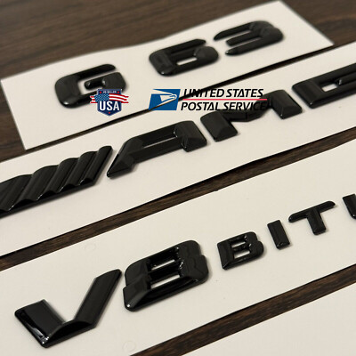 G63 AMG GLOSS BLACK EMBLEMS BADGES FOR MERCEDES G-CLASS V8 BITURBO