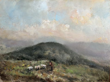 Ezelino Briante, Al pascolo, Napoli [olio su pannello, XX secolo]