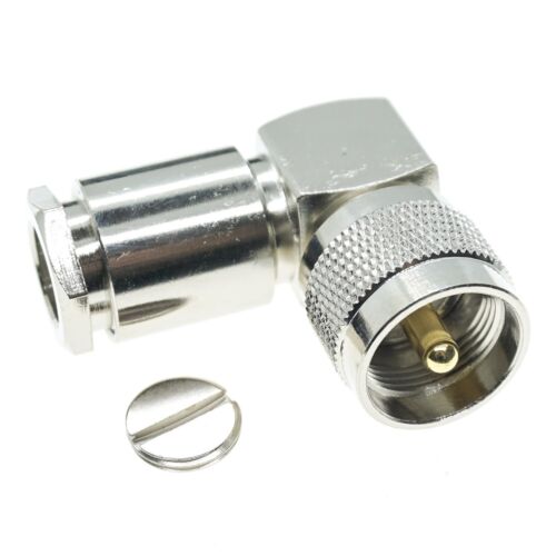 UHF Male PL259 Plug Right Angle Clamp For RG8 RG213 LMR400 Cable Connector - Afbeelding 1 van 6