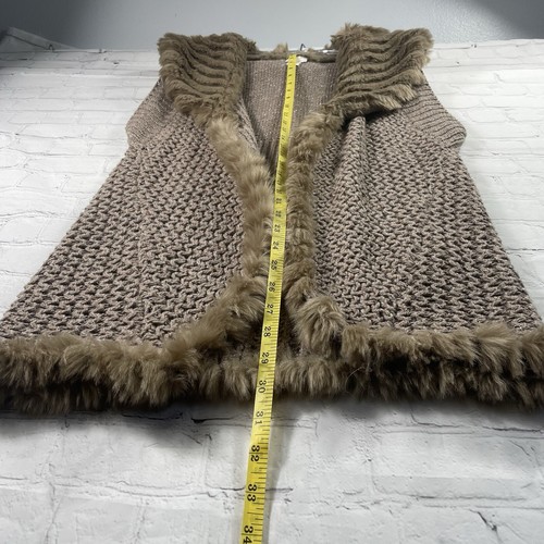 Chico's Womens Faux Fur Trim Brown Open Front Sweater Vest Size 1 US M/8 - Picture 6 of 8