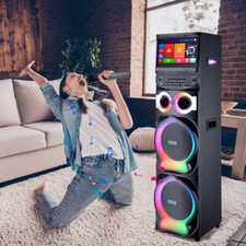 Professional Karaoke Machine Dual 12" Subwoofer 1.5" Tweeter 15" Touchscreen Mic