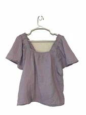 Gap Women Blouse Lilac Purple Squareneck Flutter Sleeve Top Size S 100% Cotton