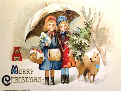 1911 John Winsch Christmas Theme NEW METAL SIGN: A Merry Christmas, Little Girls