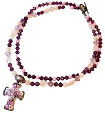 ALAN-K ITALY MILLEFIORI MURANO GLASS CROSS .925 STERLING NECKLACE BEADED STRANDS