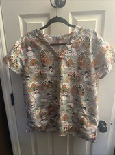 Serene Uniforms Llama Christmas 2 Pocket Scrub Top Size S
