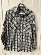 Wyoming Traders Men's Western Blue Gray  Plaid Shirt Pearl Snap Pockets S