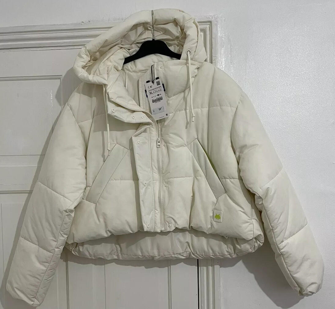 ZARA ECRU WATER REPELLENT SPACE INVADERS HOODED PUFFER ZARA ECRU WATER REPELLENT SPACE INVADERS HOODED PUFFER
