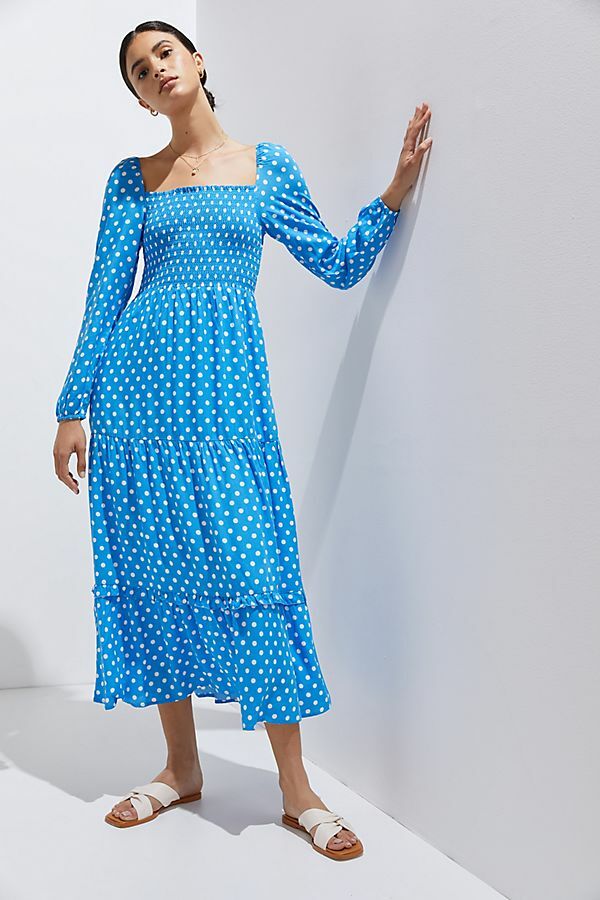asymmetrical smocked bodice midi dress anthropologie Anthropologie Smocked Midi Dress size S new