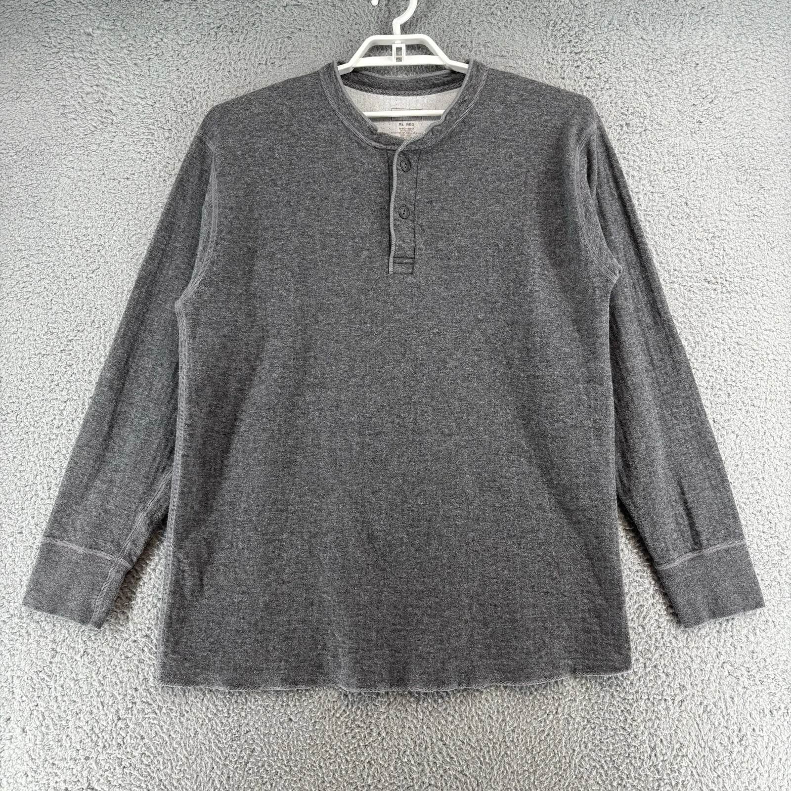 LL Bean Henley Shirt Mens Extra Large Gray Wool Blend 2 Layer River Drivers