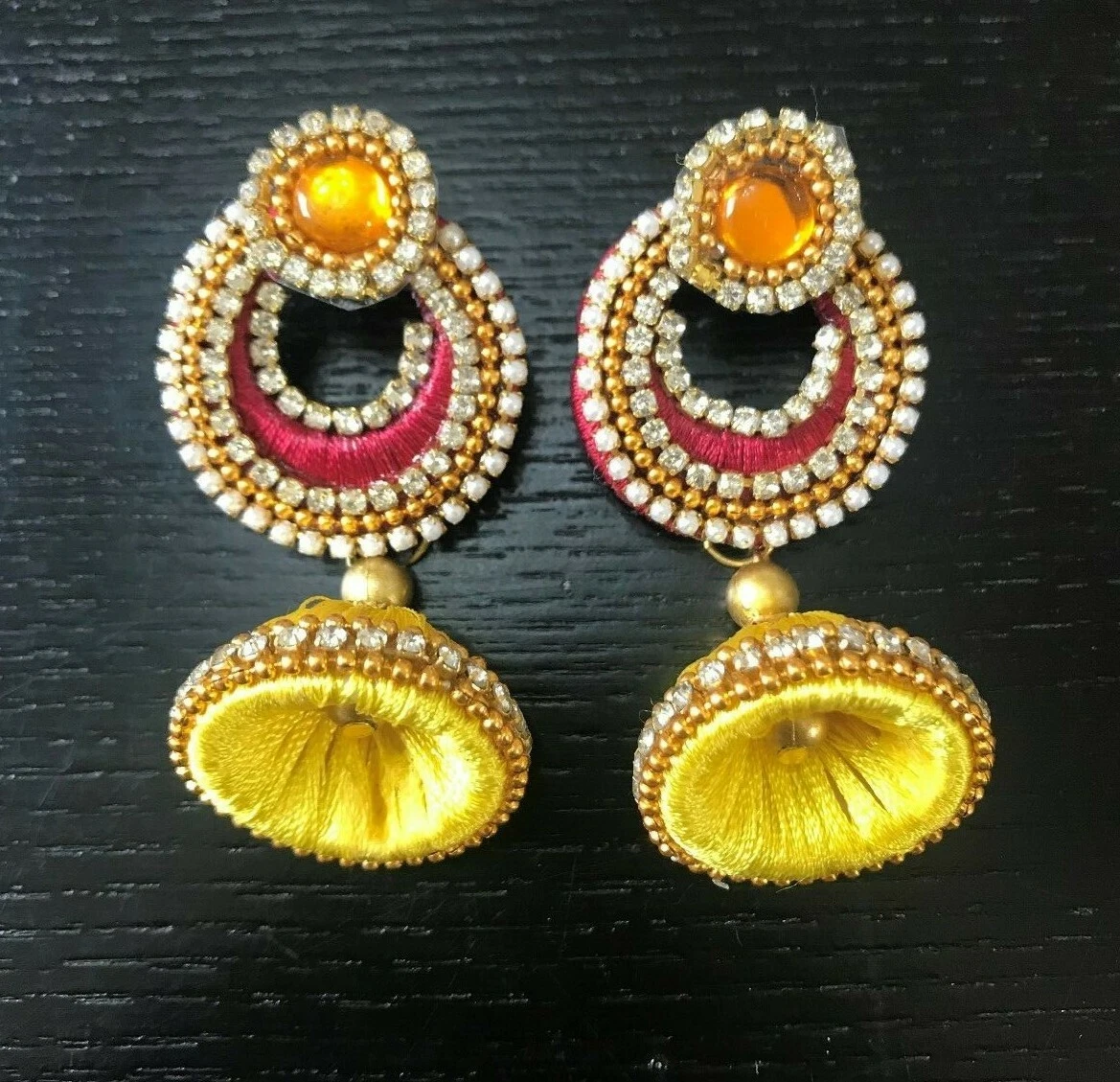 Amazon.com: Silk Thread Chandbali Earrings With Designer Studs Beautiful  Earrings - Gold: Clothing, Shoes & Jewelry