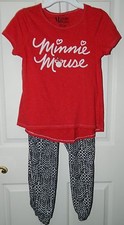 MINNIE MOUSE Red Top FADED GLORY Black White Aztek JOGGER PANTS OUTFIT 10 12
