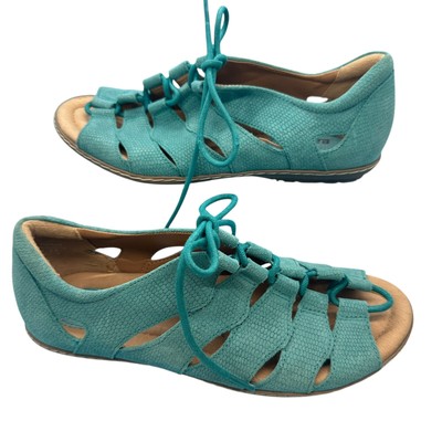 Earth Plover Gladiator Nubuck Sandals Turquoise Womens 6.5 Lace Up Peep Toe