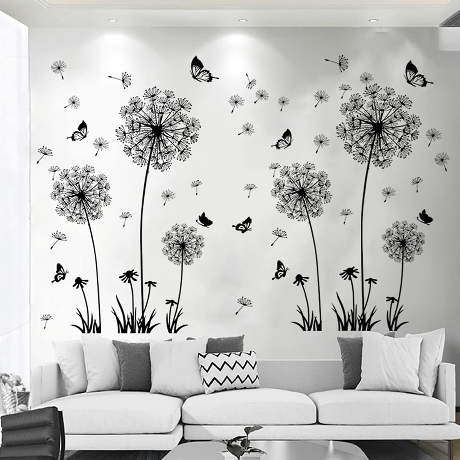 2 Set Dandelion Wall Decals Flower Stickers Murals Butterflies Wall Decor for Be