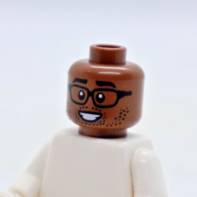 HEAD - DUAL BROWN Glasses Smile Teeth Lopsided grin 21337 LEGO  Minifigure Part