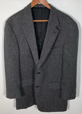 Lands End BLAZER MEN 43 L LAMBSWOOL Gray HERRINGBONE 2-Button Jacket LINED