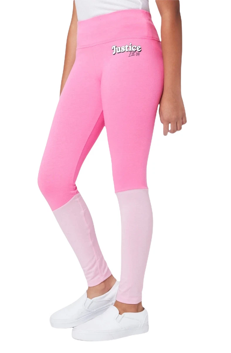 Justice Girls Leggings Pink Two Tone Full Length Elastic Waist Logo Size  7/8