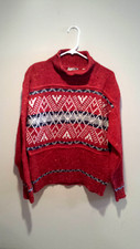 Vintage Clothing Ski Sweater - French Navy - Small S - Red - Acrylic/Wool