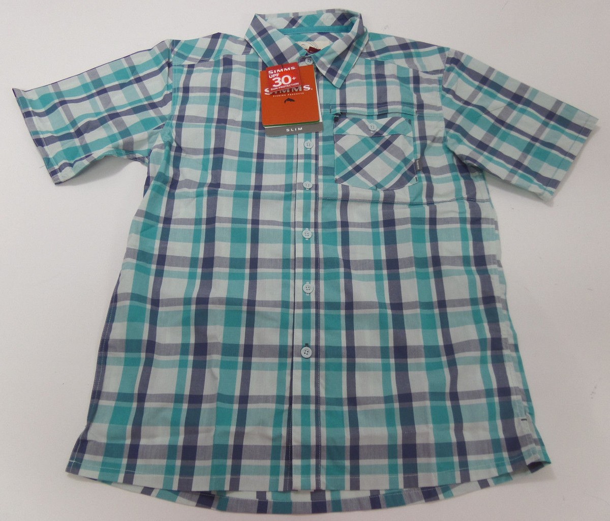 Simms Espirito SS Shirt -Tropical Blue Plaid - Small Slim