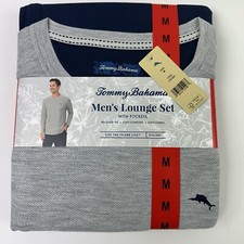 Tommy Bahama Pajamas Men's M Blue Grey Waffle Lounge Set 2-Piece Pants Shirt