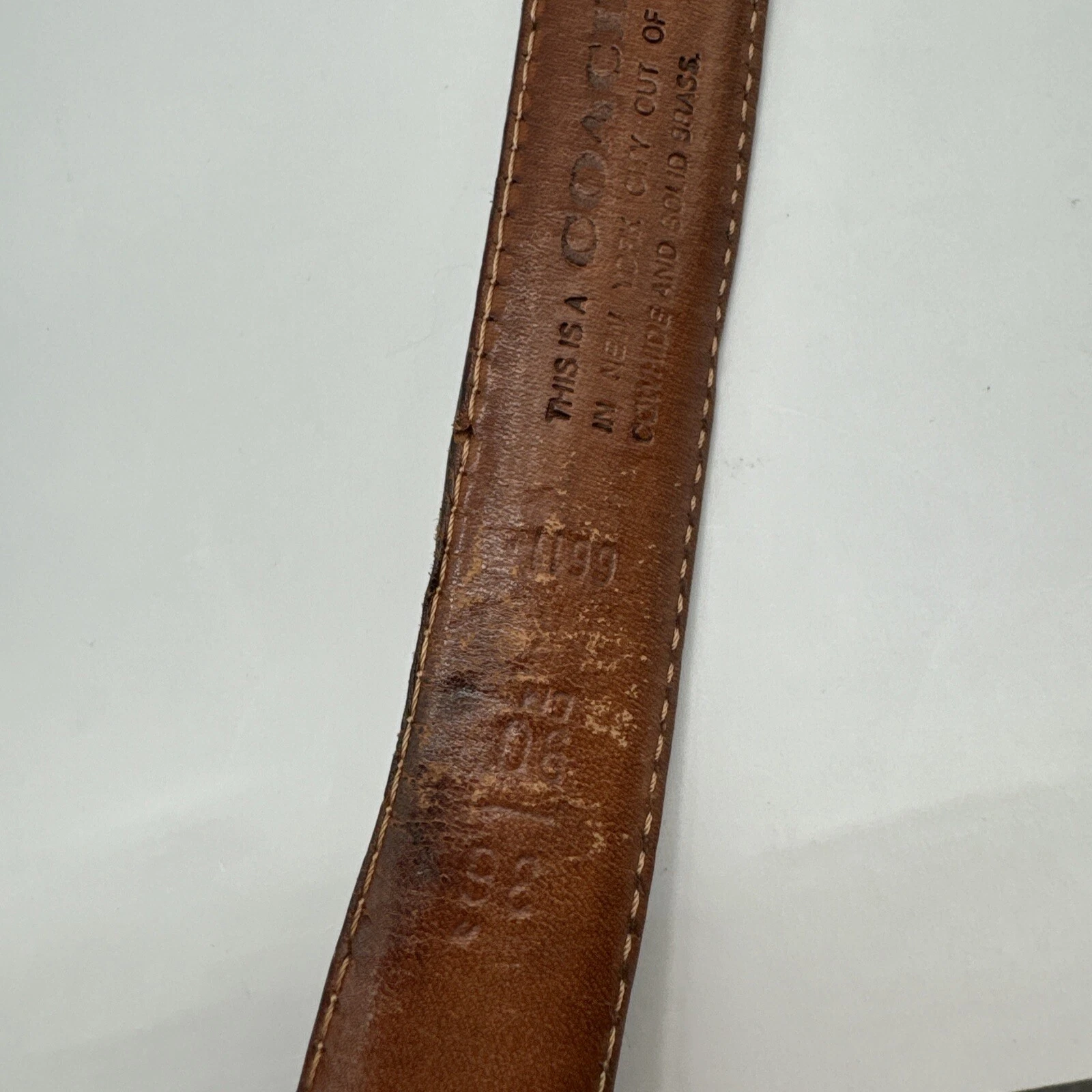 Coach Cintura Pelle Uomo 36 Marrone Ottone Fibbia Guanto Conciato #6611 Designer