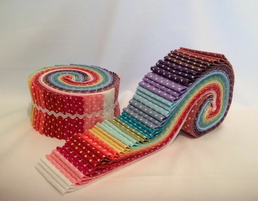 45 Piece POLKA DOT JELLY ROLL 100% Cotton Rose & Hubble