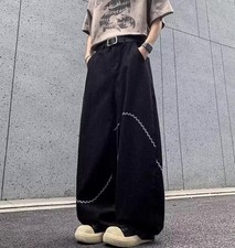 Jeans uomo nero denim cotone dritto gamba larga pantaloni larghi punk hip hop