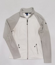 Eddie Bauer Womens M ZipUp Fleece Active Hiking Jacket Creme Grey w/pockets 0459