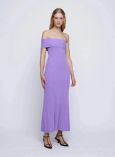 Anna Quan Brea Dress Cotton Stretch Knit Off Shoulder Maxi Lilac AU/UK 14 US 10