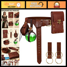 Medieval Pirate Belt Pouch Set - Leather Potion Bottles for LARP, Cosplay, Hallo