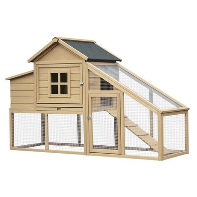 69'' Wooden Chicken Coop, Poultry Cage Hen House, Natural